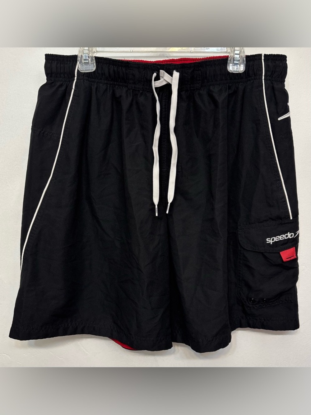 Speedo Black W White Trim Mesh Lined Marina Volley Swim Trunks Mens Size XL
